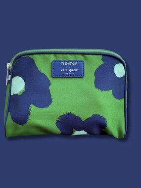 Clinique x Kate Spade Cosmetic Bag Green Blue Floral 2023 Makeup Pouch GWP